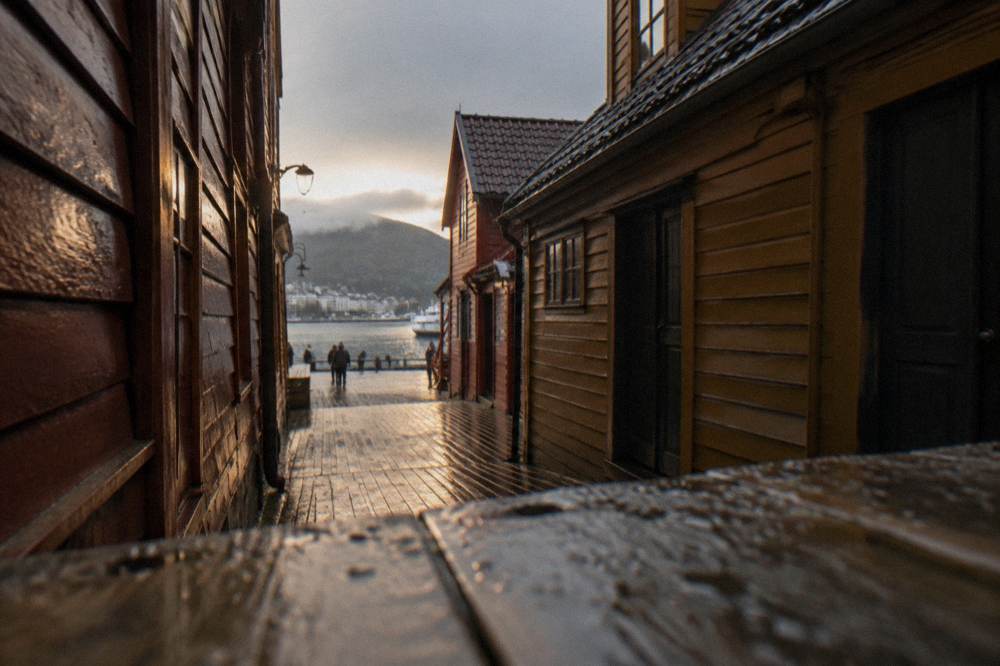 Narrow wooden alley between Hanseatic warehouses in Bergen
