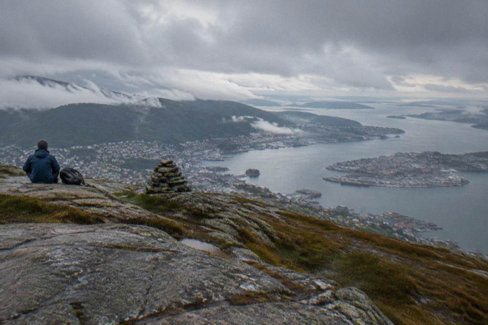 View from the Ulriken summit plateau over Bergen, the surrounding islands and fjord waters